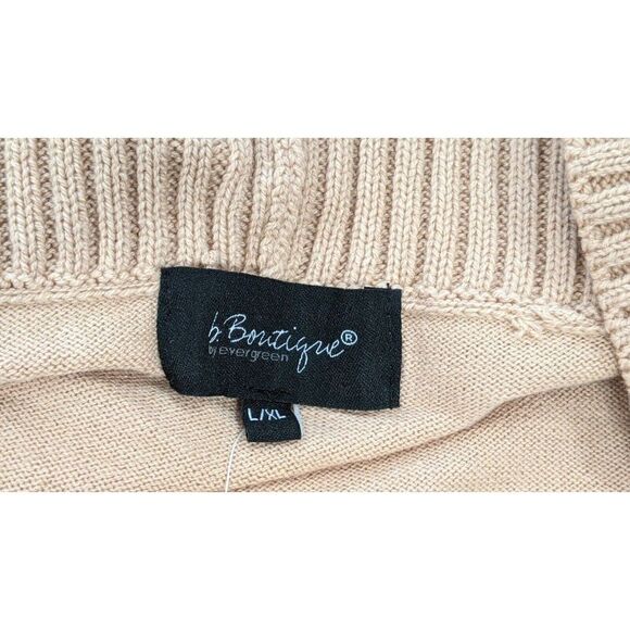 B Boutique by Evergreen Womens L/XL Tan Back Slit Open Front Cardigan Sweater - Picture 9 of 9